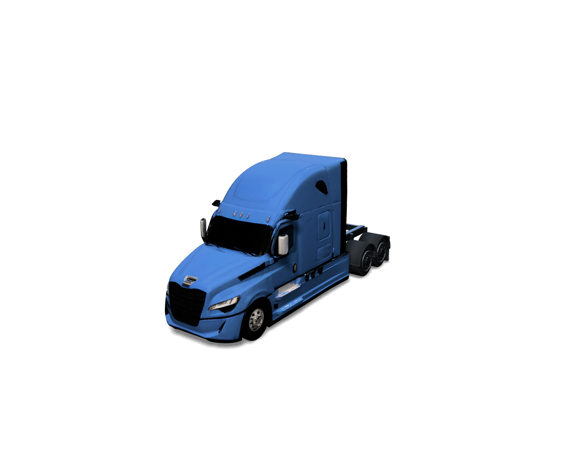 Blue aerodynamic sleeper truck with floating freight tools